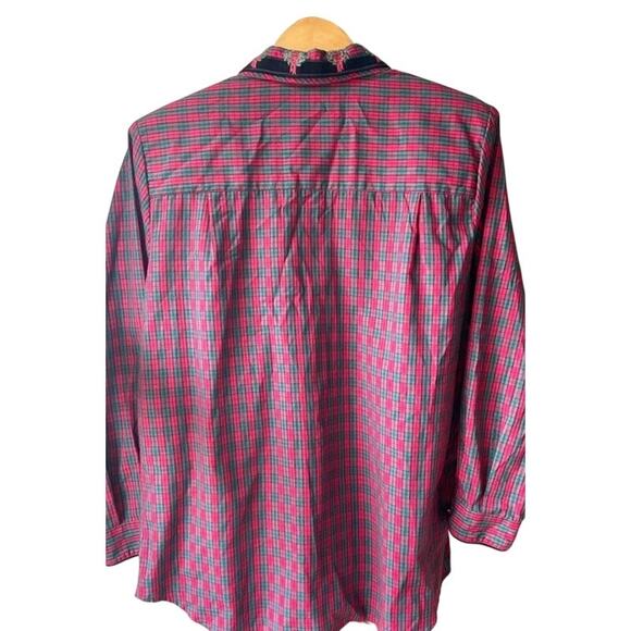 Vintage Karen Scott Petites Plaid Embroidered Shirt PS - Picture 6 of 6